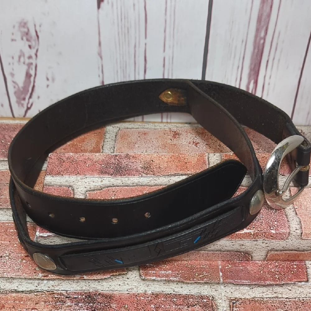 Vintage Full‎ Grain Black Leather Belt with Buffalo Nickel Conchos Southwest 46